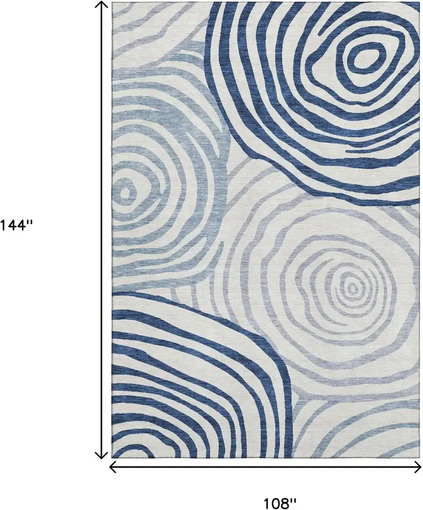 Blue And Ivory Abstract Washable Area Rug With UV Protection Photo 3