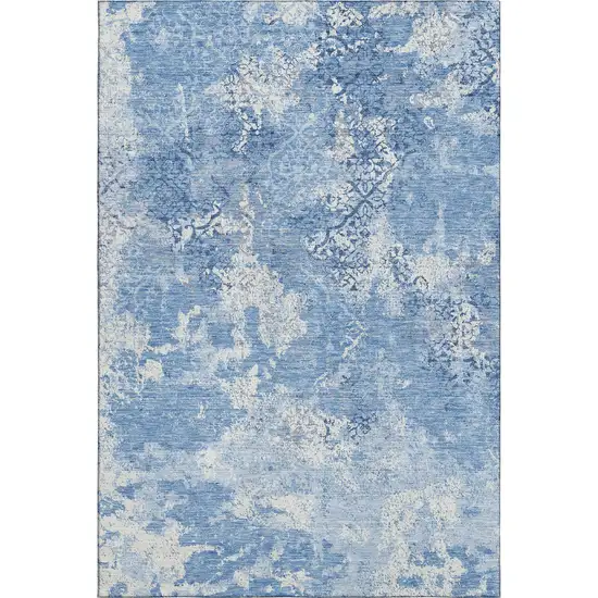 Blue And Ivory Abstract Washable Area Rug With UV Protection Photo 1