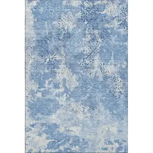 Photo of Blue And Ivory Abstract Washable Area Rug With UV Protection