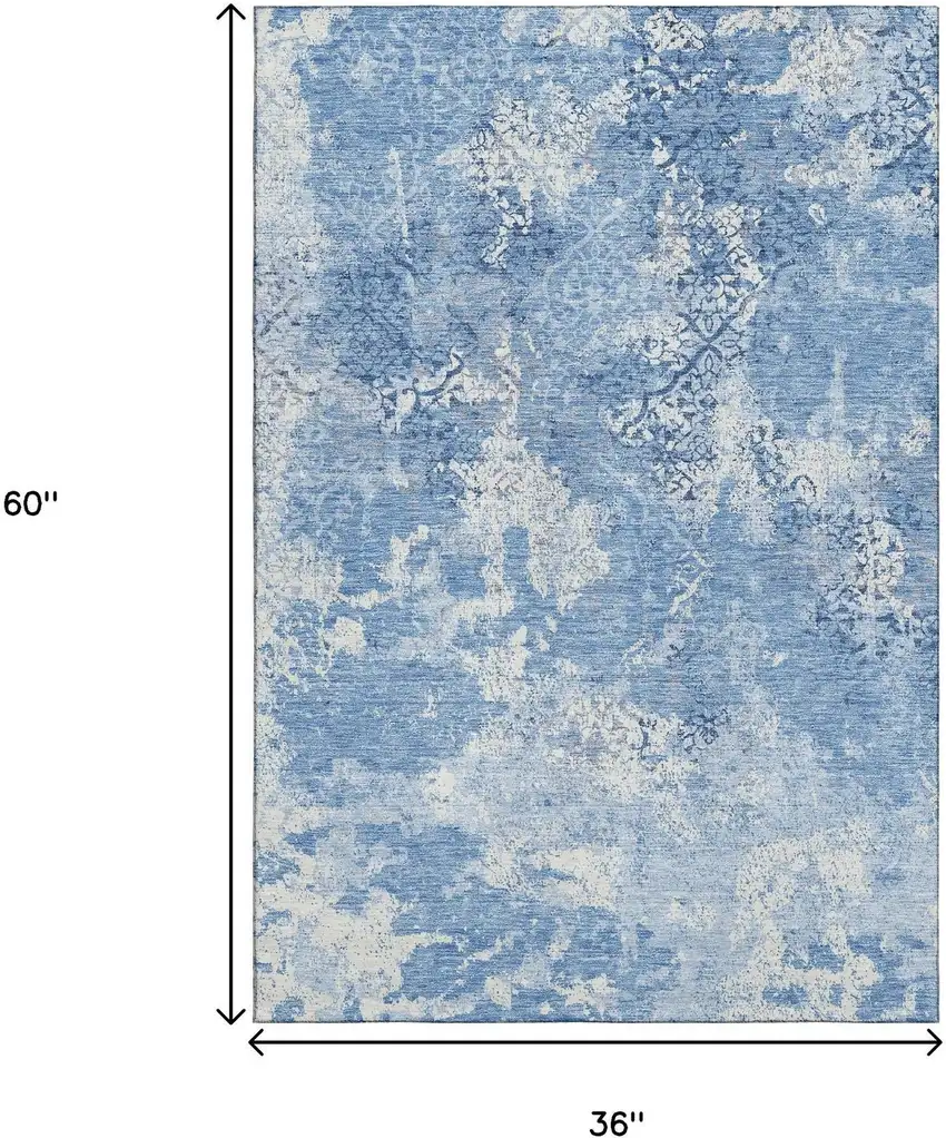 Blue And Ivory Abstract Washable Area Rug With UV Protection Photo 3