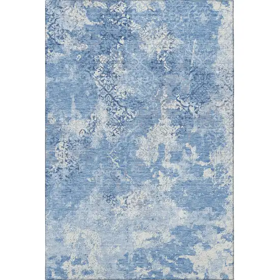 Blue And Ivory Abstract Washable Area Rug With UV Protection Photo 4