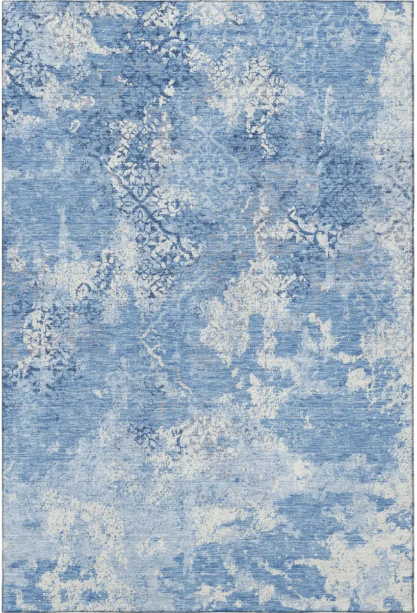 Blue And Ivory Abstract Washable Area Rug With UV Protection Photo 4