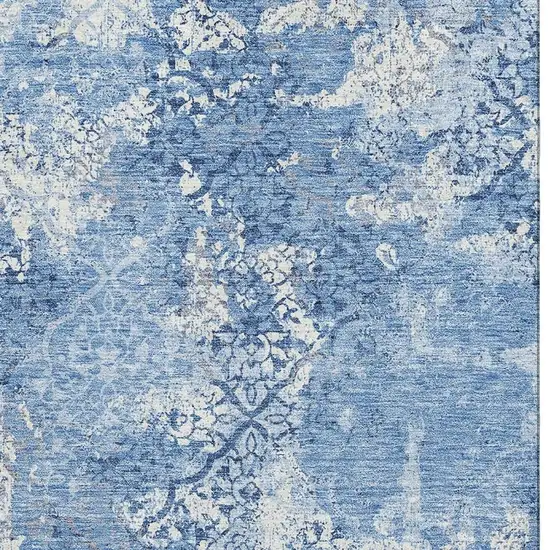 Blue And Ivory Abstract Washable Area Rug With UV Protection Photo 3