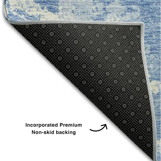 Blue And Ivory Abstract Washable Area Rug With UV Protection Photo 7