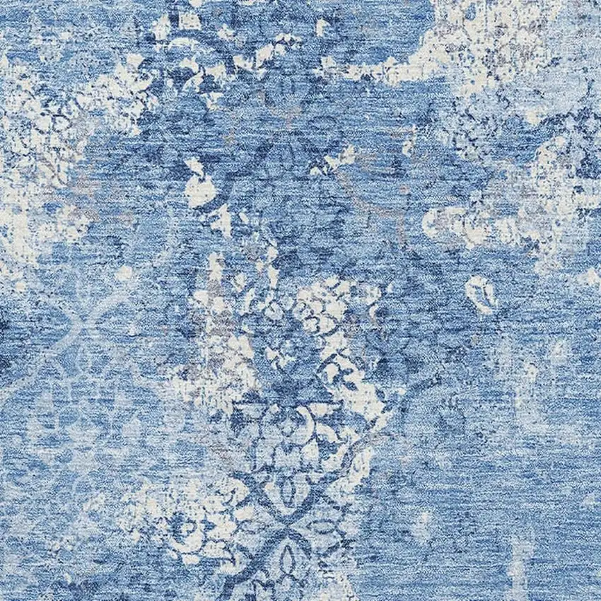 Blue And Ivory Abstract Washable Area Rug With UV Protection Photo 3