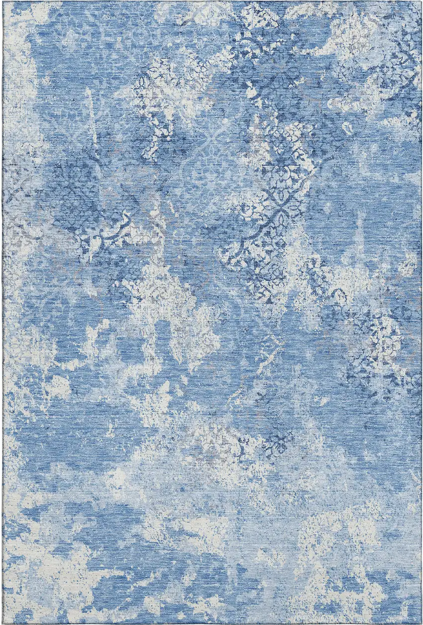 Blue And Ivory Abstract Washable Area Rug With UV Protection Photo 1