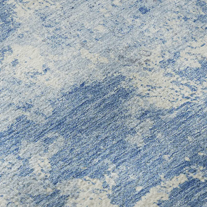Blue And Ivory Abstract Washable Area Rug With UV Protection Photo 9