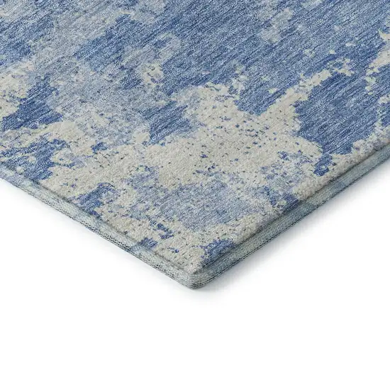 Blue And Ivory Abstract Washable Area Rug With UV Protection Photo 8