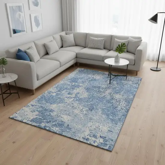 Blue And Ivory Abstract Washable Area Rug With UV Protection Photo 2