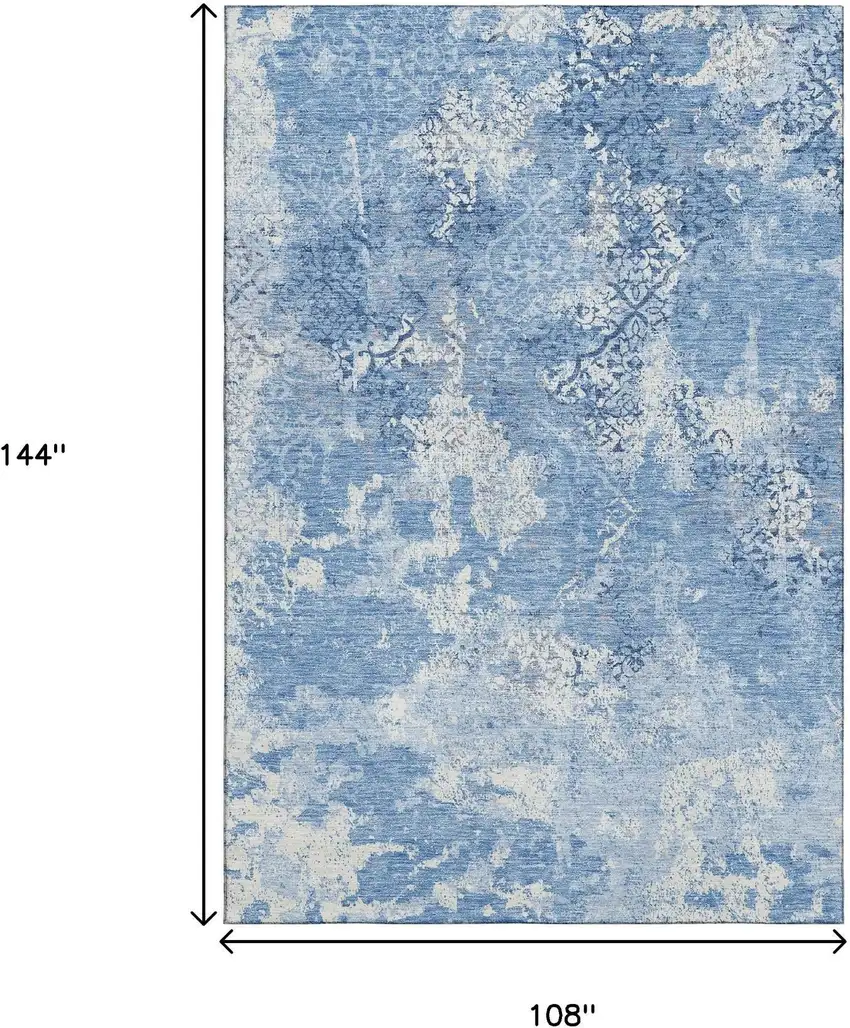 Blue And Ivory Abstract Washable Area Rug With UV Protection Photo 3
