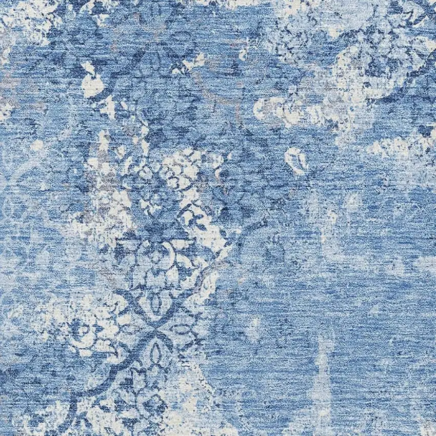 Blue And Ivory Abstract Washable Area Rug With UV Protection Photo 3