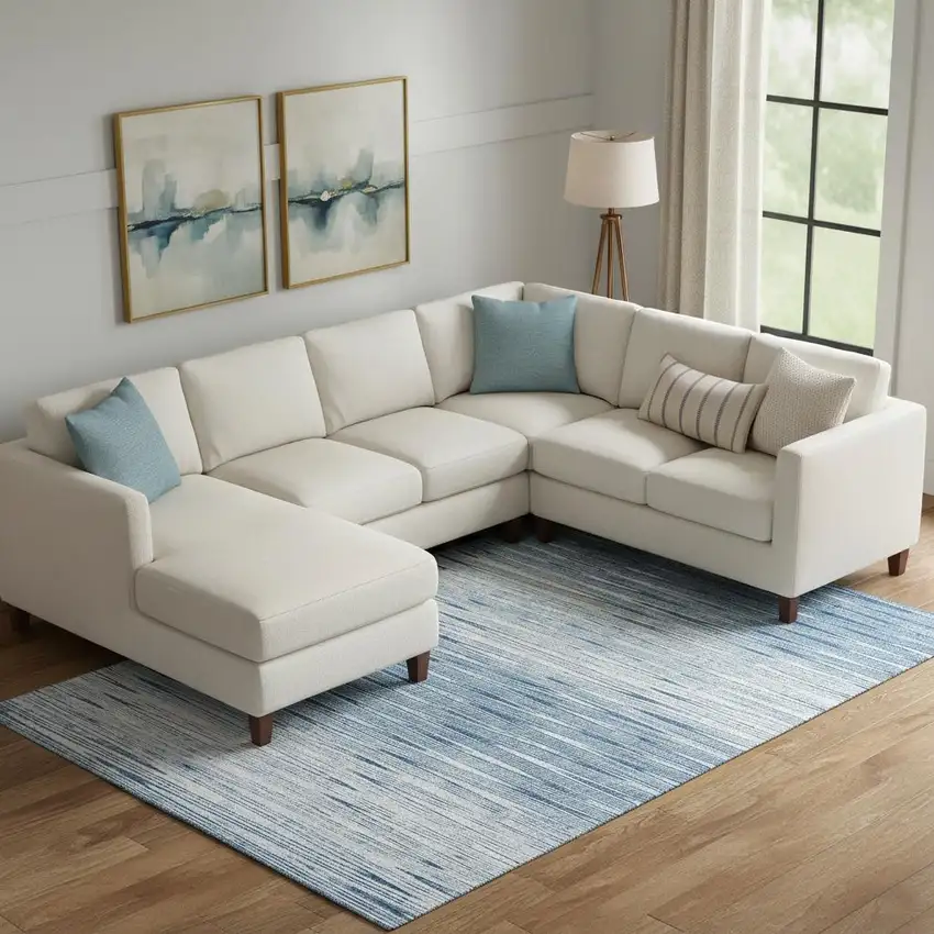 Blue And Ivory Abstract Washable Area Rug With UV Protection Photo 1