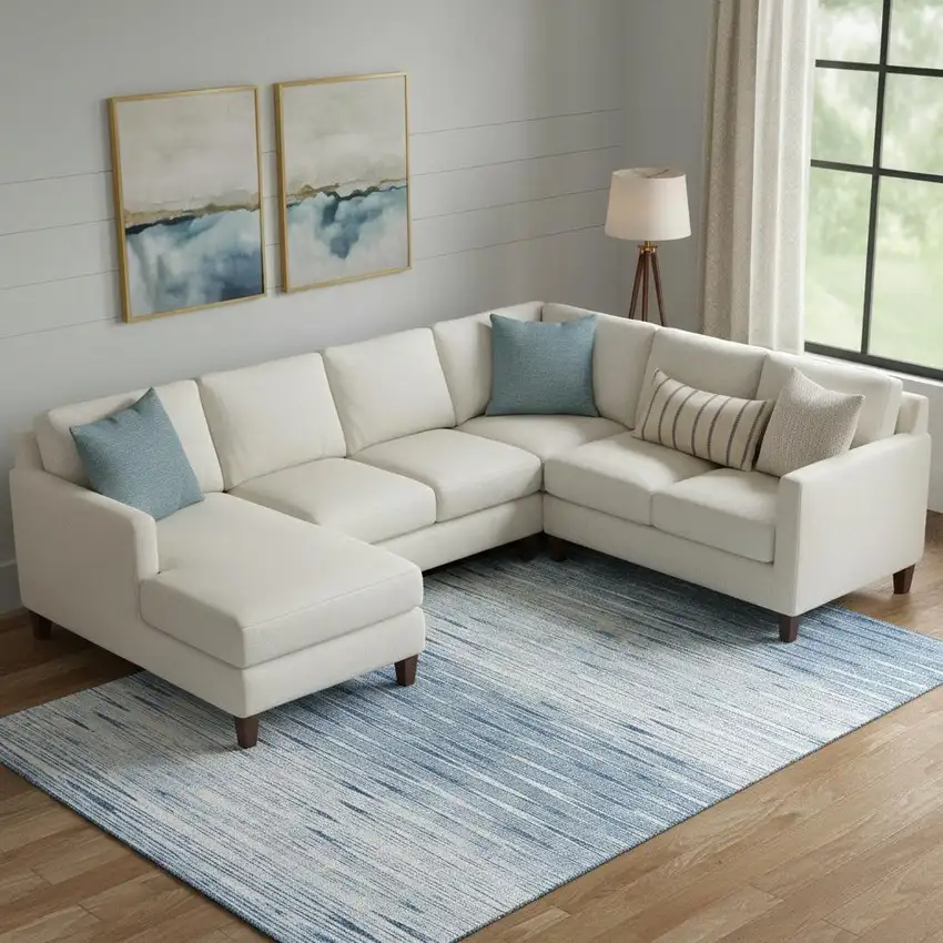 Blue And Ivory Abstract Washable Area Rug With UV Protection Photo 1