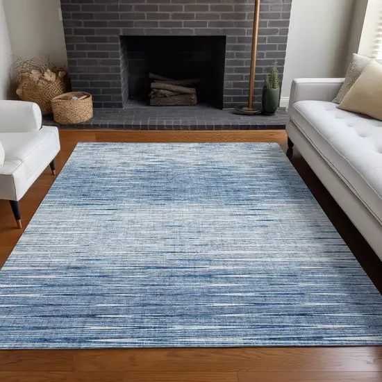 Blue And Ivory Abstract Washable Area Rug With UV Protection Photo 5