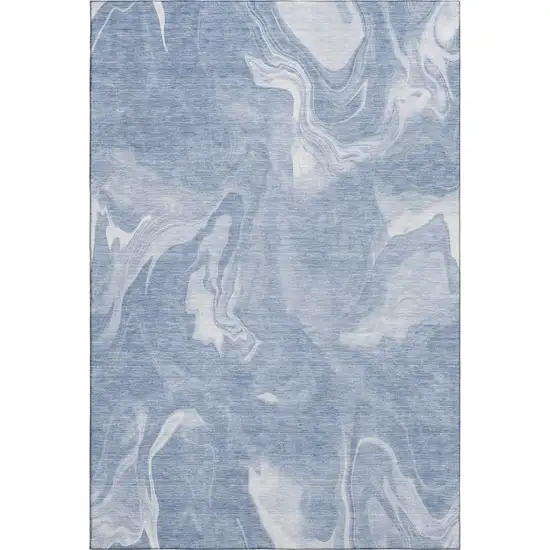 Blue And Ivory Abstract Washable Area Rug With UV Protection Photo 1