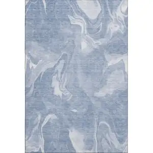 Photo of Blue And Ivory Abstract Washable Area Rug With UV Protection