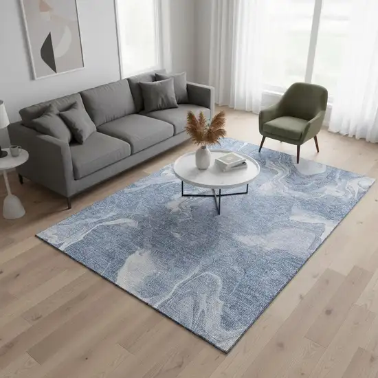 Blue And Ivory Abstract Washable Area Rug With UV Protection Photo 2