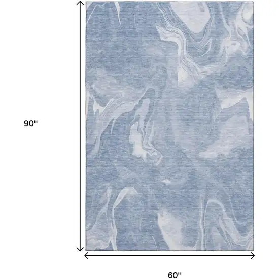 Blue And Ivory Abstract Washable Area Rug With UV Protection Photo 3
