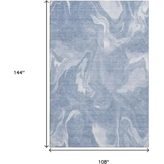 Blue And Ivory Abstract Washable Area Rug With UV Protection Photo 3