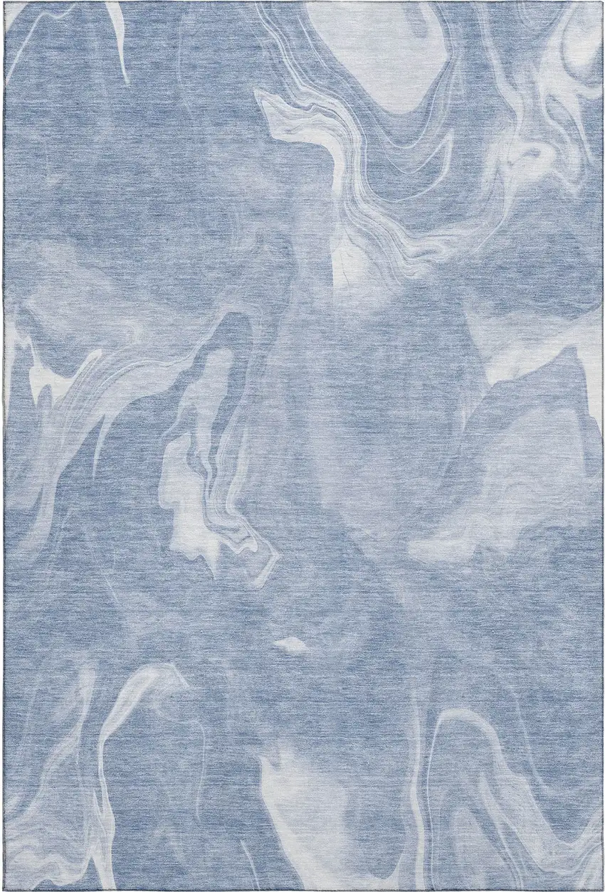 Blue And Ivory Abstract Washable Area Rug With UV Protection Photo 1
