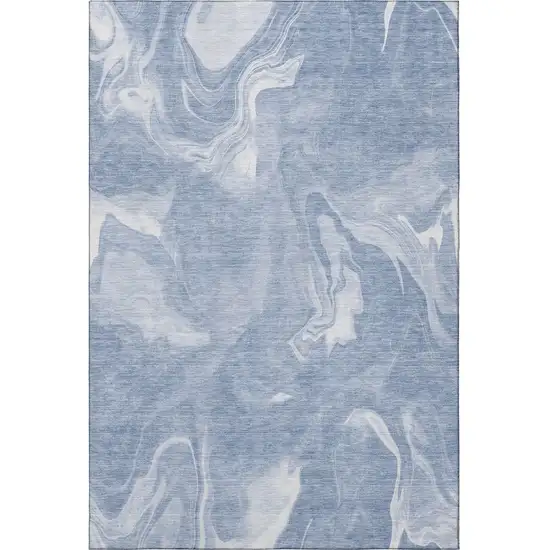 Blue And Ivory Abstract Washable Area Rug With UV Protection Photo 4