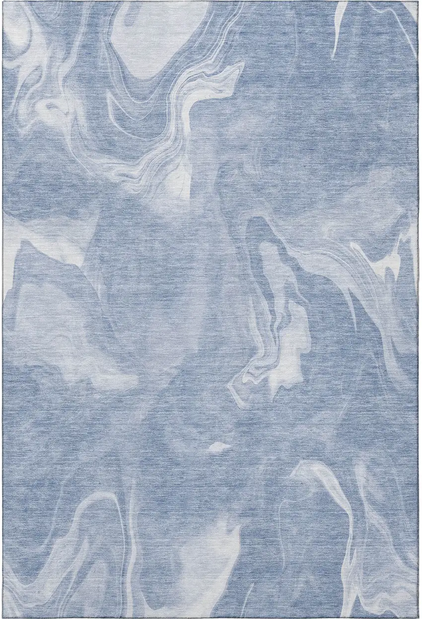Blue And Ivory Abstract Washable Area Rug With UV Protection Photo 4