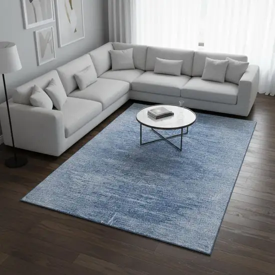 Blue And Ivory Abstract Washable Area Rug With UV Protection Photo 2