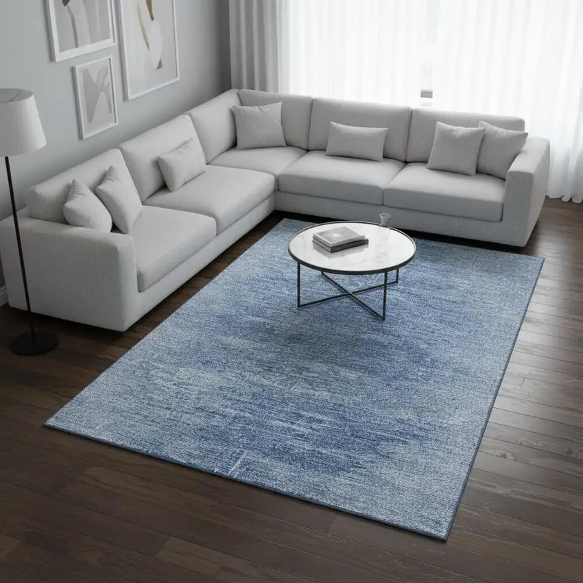 Blue And Ivory Abstract Washable Area Rug With UV Protection Photo 2