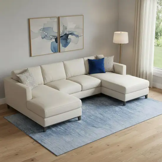 Blue And Ivory Abstract Washable Area Rug With UV Protection Photo 1