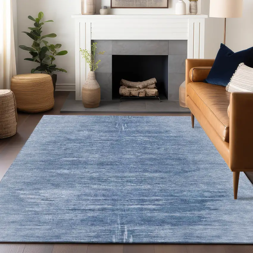 Blue And Ivory Abstract Washable Area Rug With UV Protection Photo 6