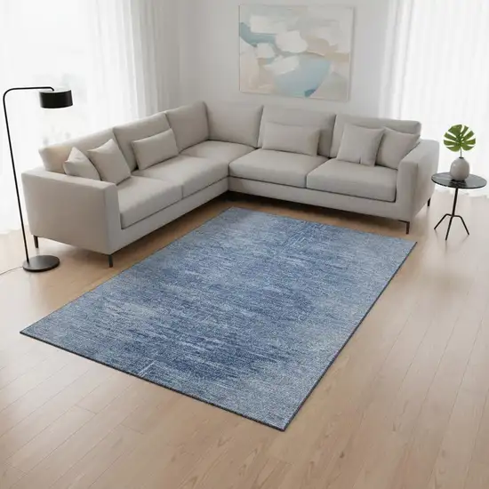 Blue And Ivory Abstract Washable Area Rug With UV Protection Photo 2