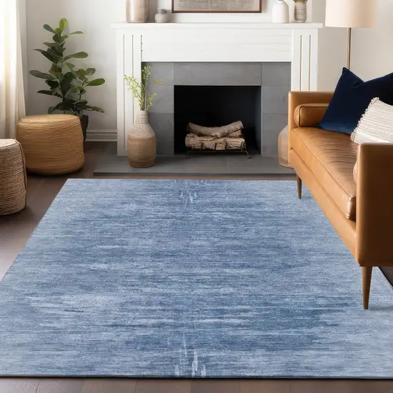 Blue And Ivory Abstract Washable Area Rug With UV Protection Photo 6