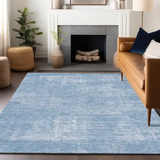 Blue And Ivory Abstract Washable Area Rug With UV Protection Photo 6
