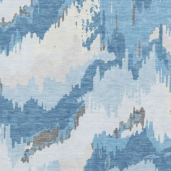 Blue And Ivory Abstract Washable Area Rug With UV Protection Photo 4
