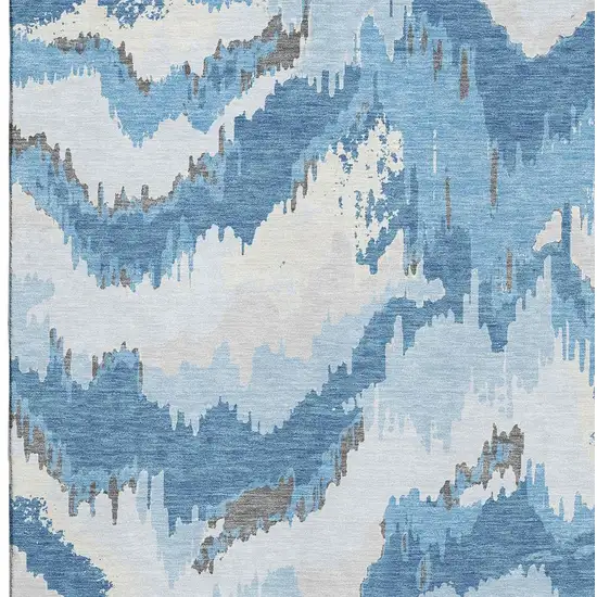 Blue And Ivory Abstract Washable Area Rug With UV Protection Photo 5