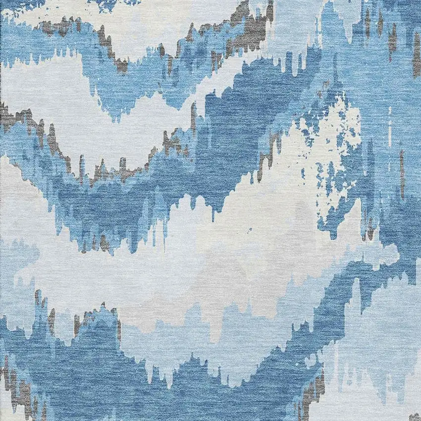 Blue And Ivory Abstract Washable Area Rug With UV Protection Photo 4