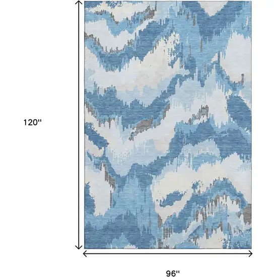 Blue And Ivory Abstract Washable Area Rug With UV Protection Photo 3