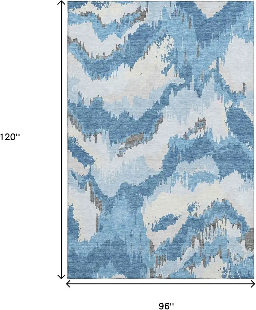 Blue And Ivory Abstract Washable Area Rug With UV Protection Photo 3