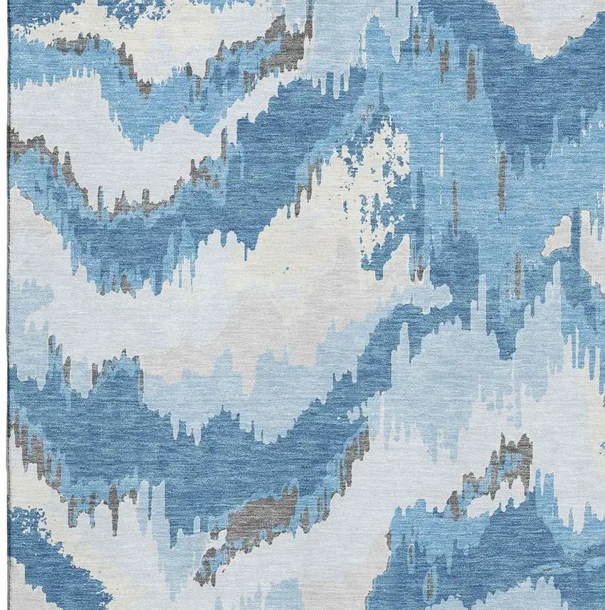 Blue And Ivory Abstract Washable Area Rug With UV Protection Photo 5