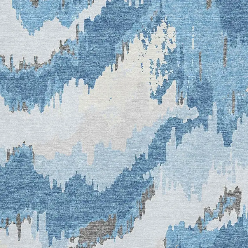 Blue And Ivory Abstract Washable Area Rug With UV Protection Photo 4