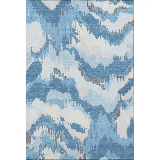 Blue And Ivory Abstract Washable Area Rug With UV Protection Photo 5