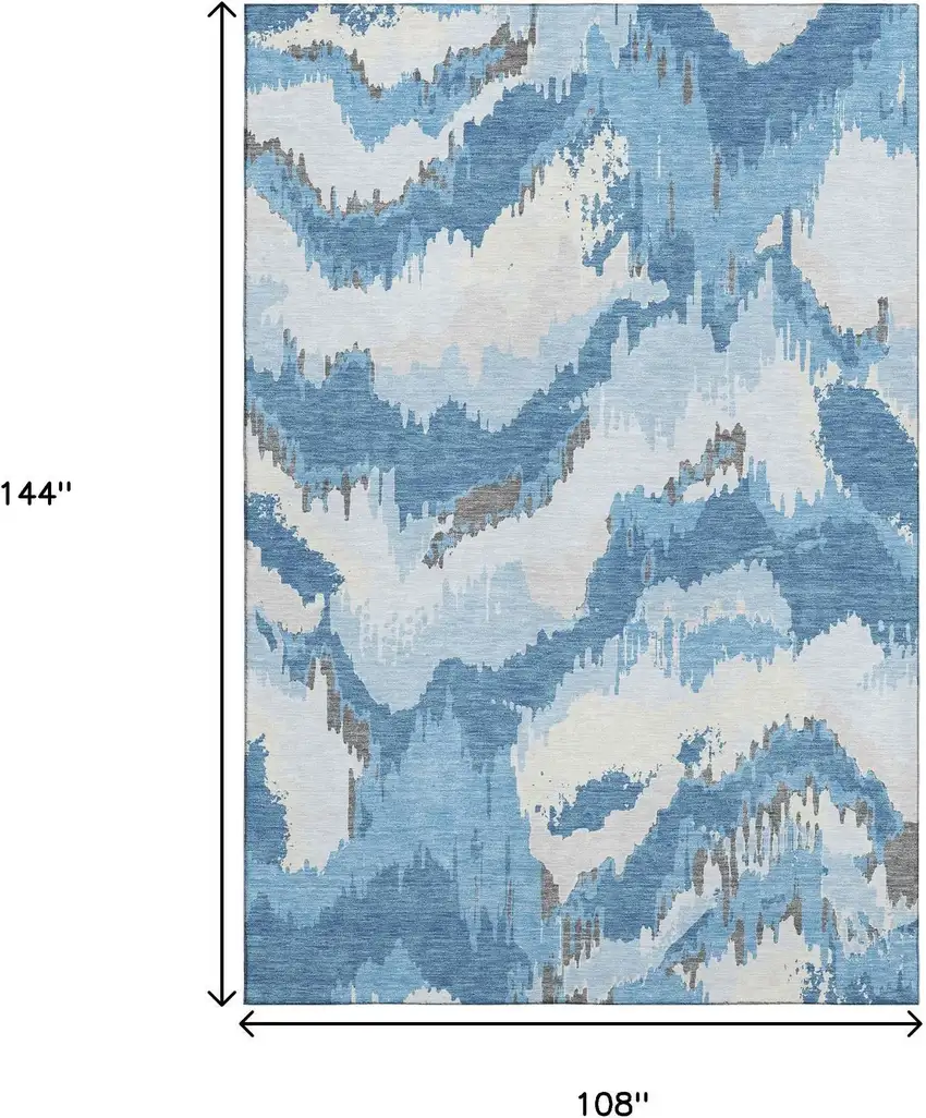 Blue And Ivory Abstract Washable Area Rug With UV Protection Photo 3