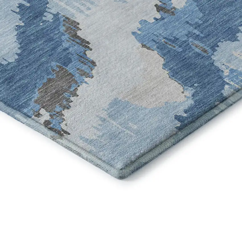 Blue And Ivory Abstract Washable Area Rug With UV Protection Photo 9