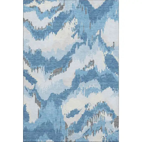Blue And Ivory Abstract Washable Area Rug With UV Protection Photo 2