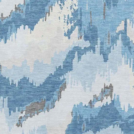 Blue And Ivory Abstract Washable Area Rug With UV Protection Photo 4