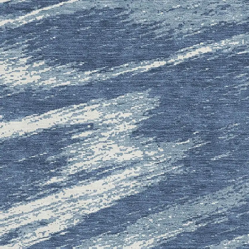 Blue And Ivory Abstract Washable Area Rug With UV Protection Photo 3