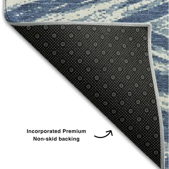 Blue And Ivory Abstract Washable Area Rug With UV Protection Photo 7