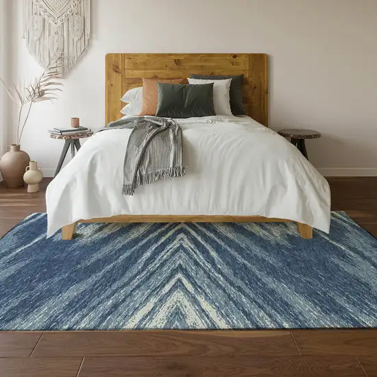 Blue And Ivory Abstract Washable Area Rug With UV Protection Photo 6