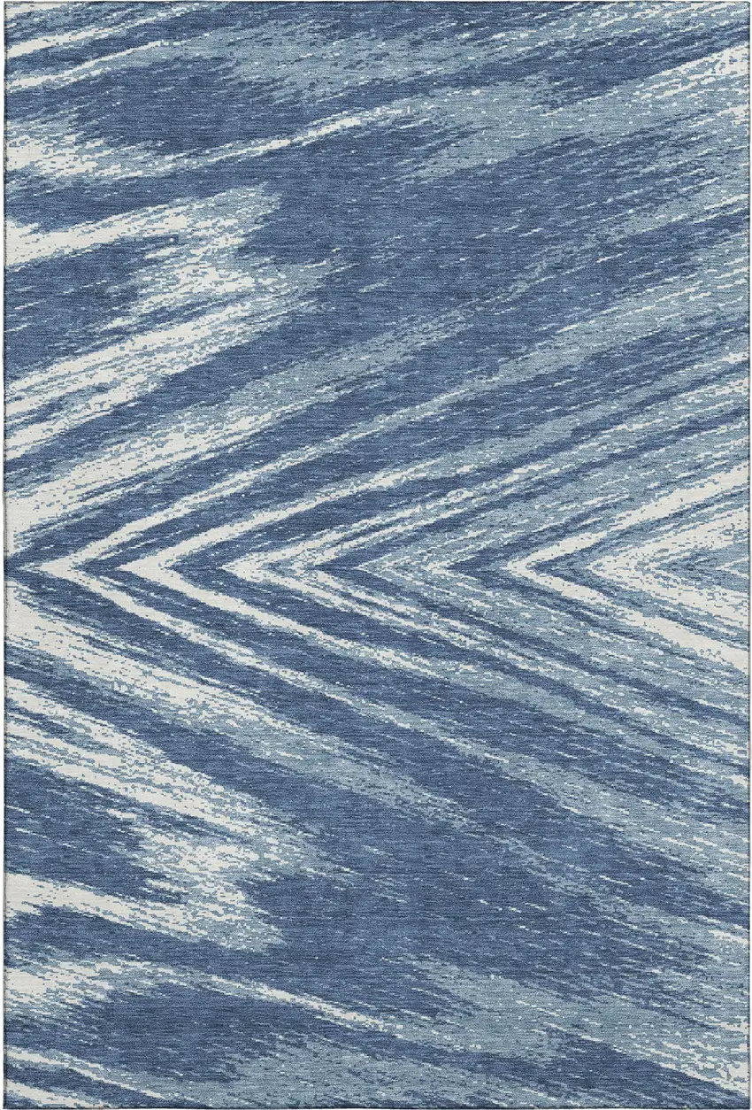 Blue And Ivory Abstract Washable Area Rug With UV Protection Photo 1
