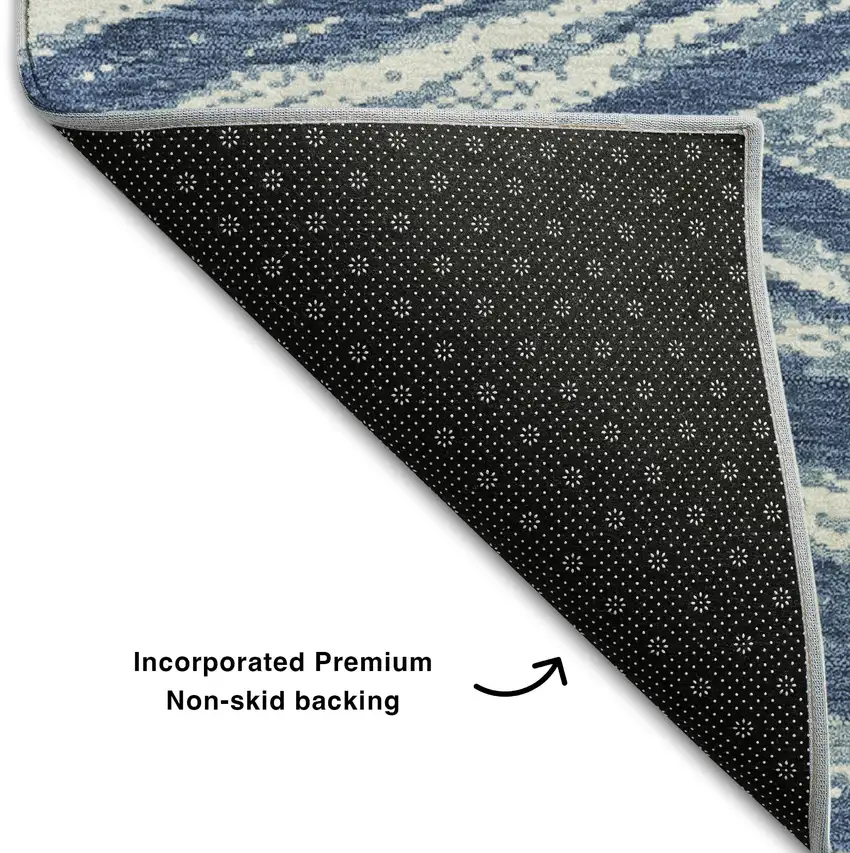 Blue And Ivory Abstract Washable Area Rug With UV Protection Photo 7